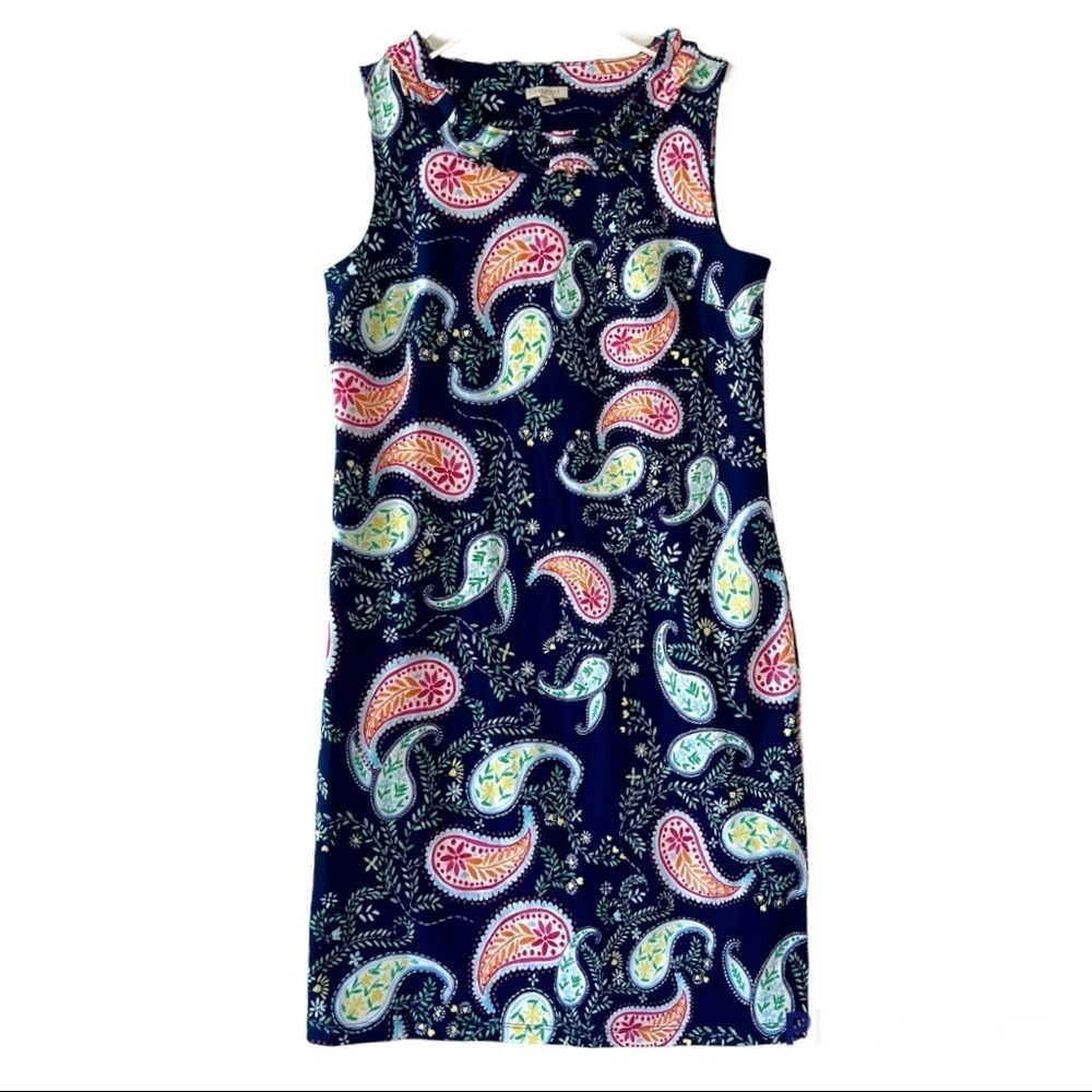 Talbots Outlet Navy Blue Paisley Pattern Sleeveless Shift Dress Size M Petite